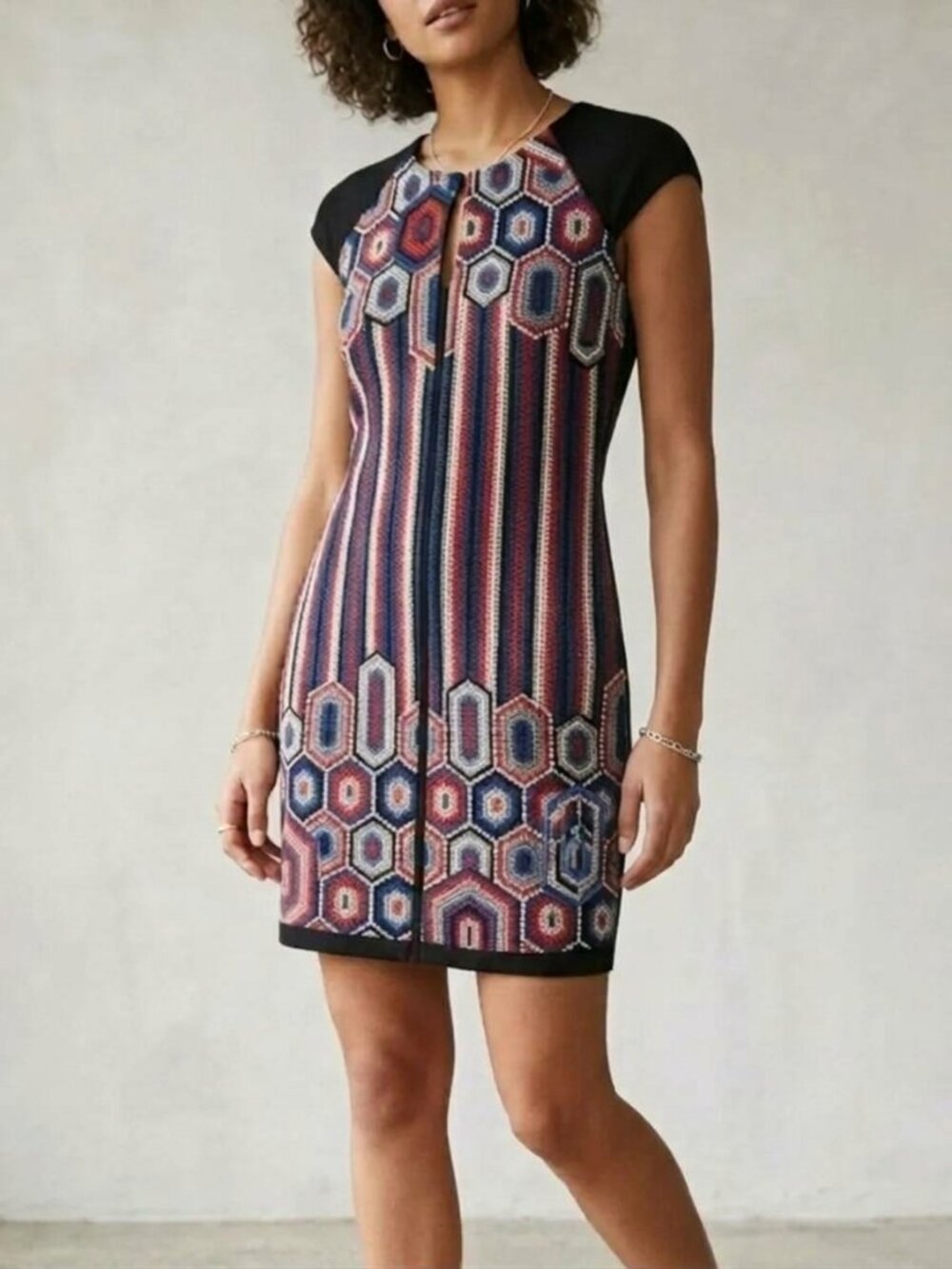DESIGUAL Jane Geometric Mosaic Hexagon Knit Dress sz S